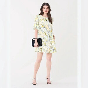 Diane Von Furstenberg Annalyse Shift Crepe Slip Bell Sleeve Yellow Dress XXS